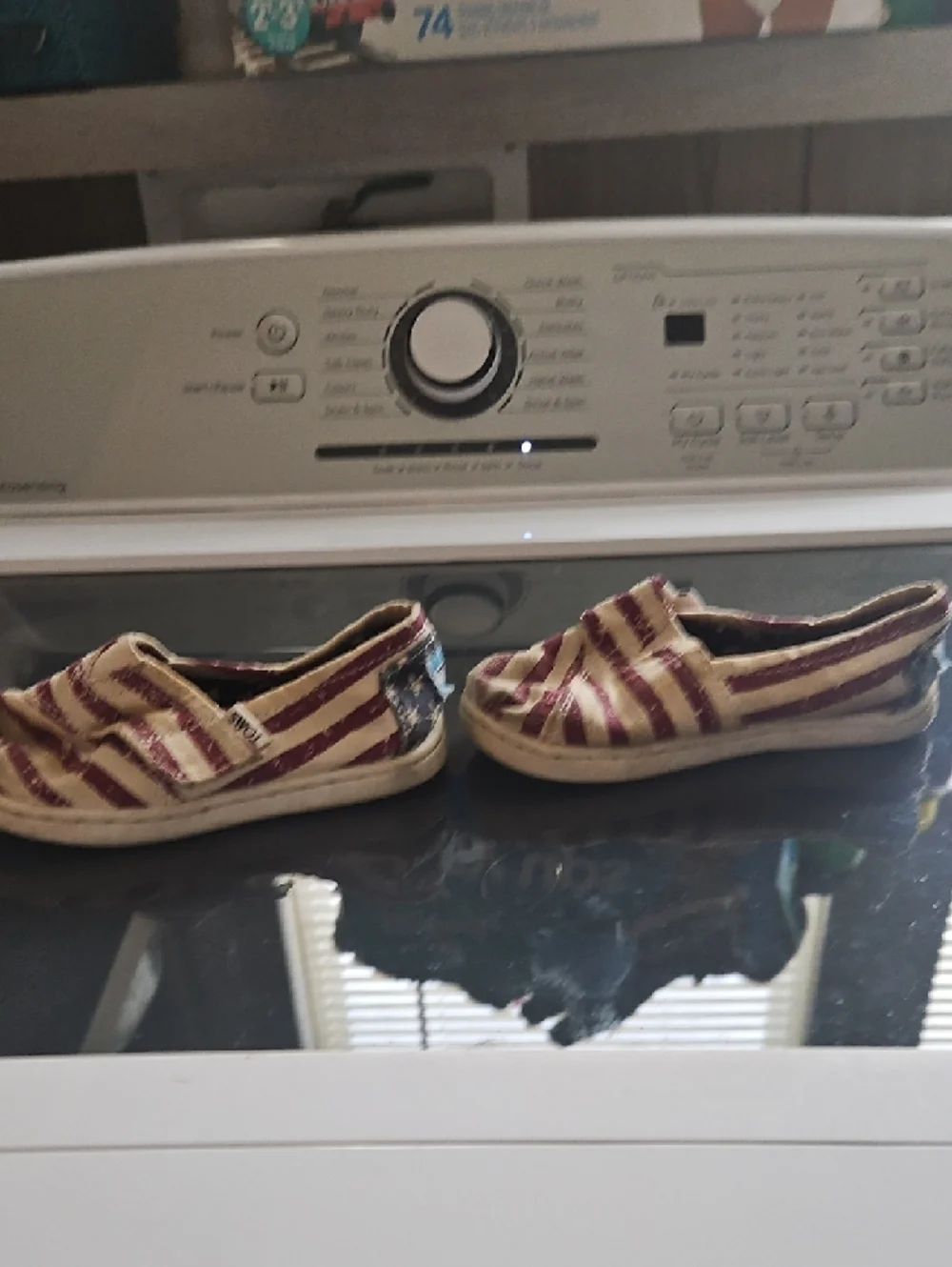 TOMS Kids Cream & Red Striped Slip-On Moccasins